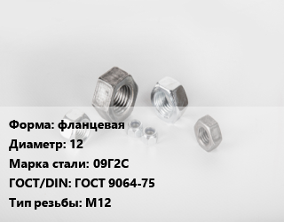 Гайка фланцевая D=12 Сталь: 09Г2С ГОСТ 9064-75 М12, кг цена от 20.33 Тг / кг, где купить, условия доставки в Шымкенте и Южно-Казахстанской области